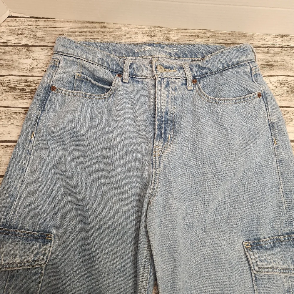Old Navy‎ Sky-Hi Wide Leg Cargo JEANS 4 Extra High Rise Utility Grunge Women's